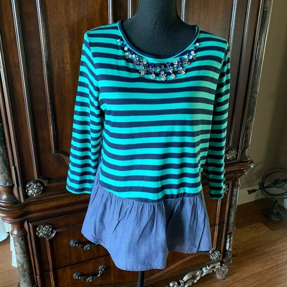 Crow & Ivy Green Blue‎ Striped Blouse